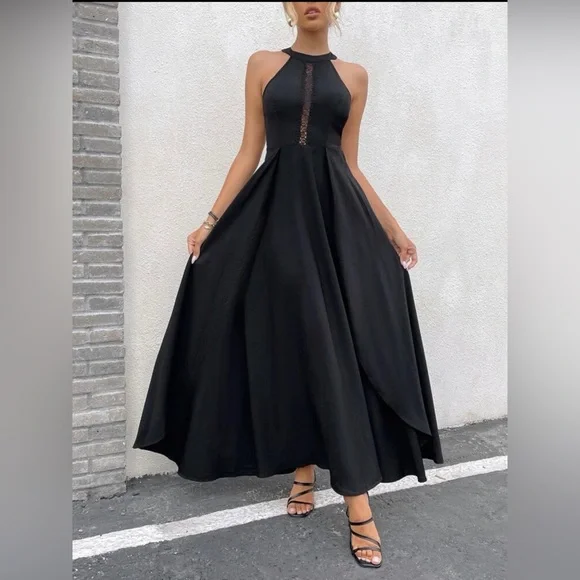 slim fit dress slacks White Halter Neck Thigh Split Maxi Dress main image 0